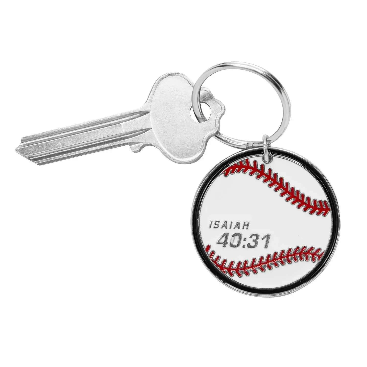 1 1/2" Religious Red and White Baseball Metal Keychains - 12 Pc.