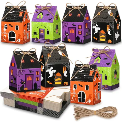 48/60 Pcs Halloween Mini Candy Boxes Treat Boxes Fill It Yourself Empty Gift Boxes Candy Boxes,School Home Table Halloween Decorations,Kraft Paper Container for Halloween Xmas Holiday Birthday Wedding Party Supplies