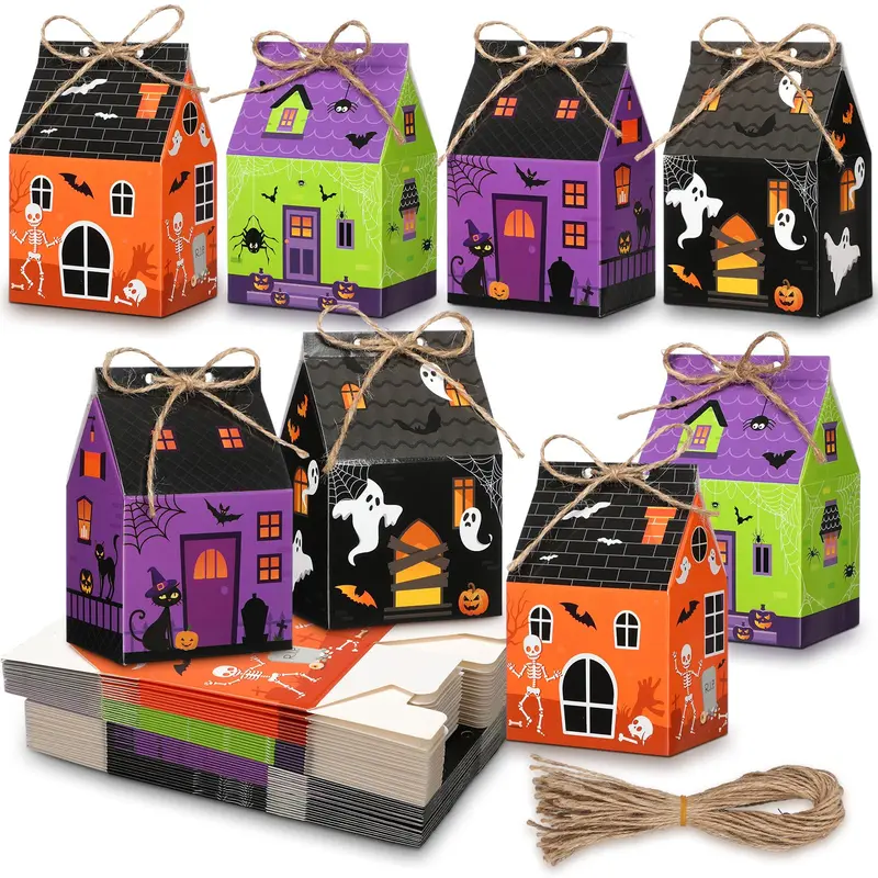 48/60 Pcs Halloween Mini Candy Boxes Treat Boxes Fill It Yourself Empty Gift Boxes Candy Boxes,School Home Table Halloween Decorations,Kraft Paper Container for Halloween Xmas Holiday Birthday Wedding Party Supplies