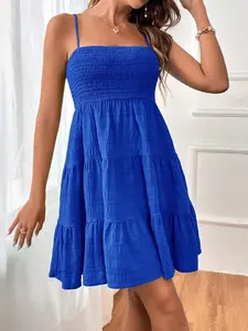 One-Shoulder Thin Strap Solid Color Short Versatile Textured Summer Dress, Womenswear, Casual, Elegant and Chic Design, Perfect for Daily Wear and Special Occasions, Elegant Minimalist Dress