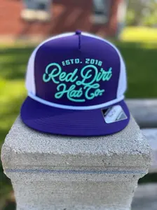 Red Dirt Hat Co Casual Lariat Snapback Cap - Purple & White, Style RDHC-522, Durable, Flat Bill Style, Modern Energy, Rope Detail, Western Attitude