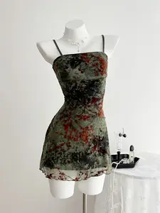 Women's Transparent Floral Mesh Lined Halter Dress, Elegant Sleeveless Summer Dress, Stylish Party Wear, Casual Daily Fashion