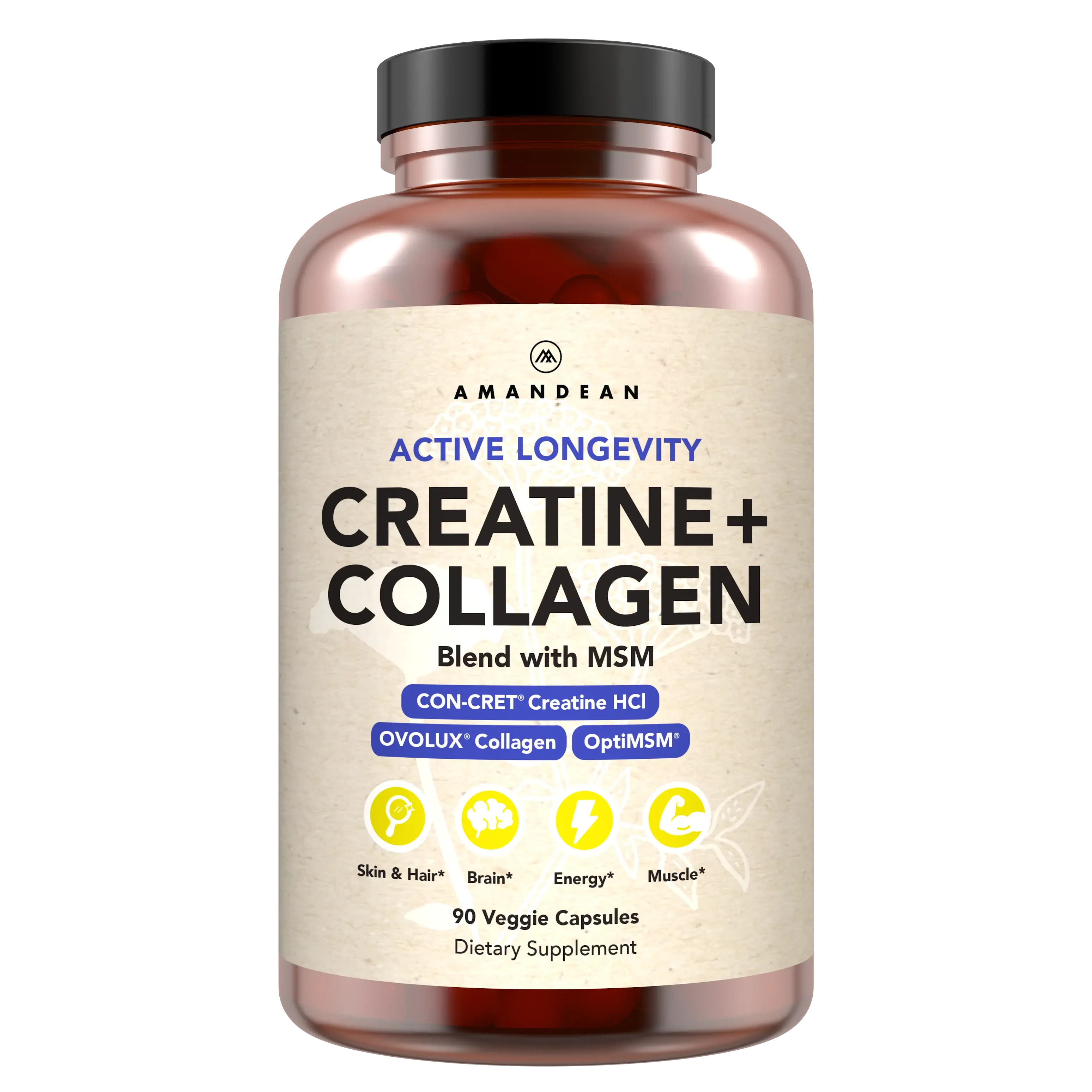 AMANDEAN Creatine and Collagen + MSM Capsules - CON-CRET HCl, OVOLUX Eggshell Collagen and OptiMSM