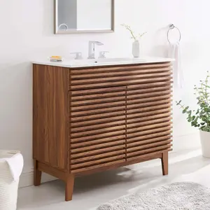 Modway Render 36" Bathroom Vanity in Walnut White Modway Render 36" Bathroom Vanity in Walnut White