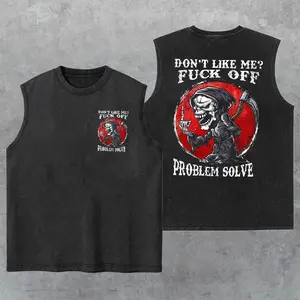 Don't Like Me Fck Off Washed Tank Top, Gym Essential, Vintage Casual Crewneck Short Sleeves Menswear T-shirts Classic Cotton Fabric Streetwear