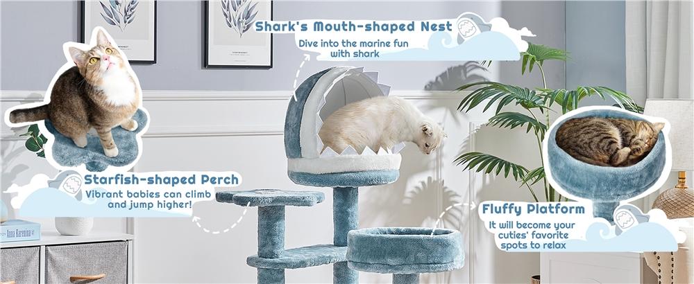 Yaheetech 45/61/72″ Ocean-themed Cat Tree, Multi-Level Plush Cat Tower with Condo, Sisal Scratching Posts and Perches
