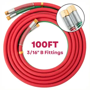 100FT 3/16" Oxy Acetylene Grade T Hose Set + Strain Reliefs - B Fittings