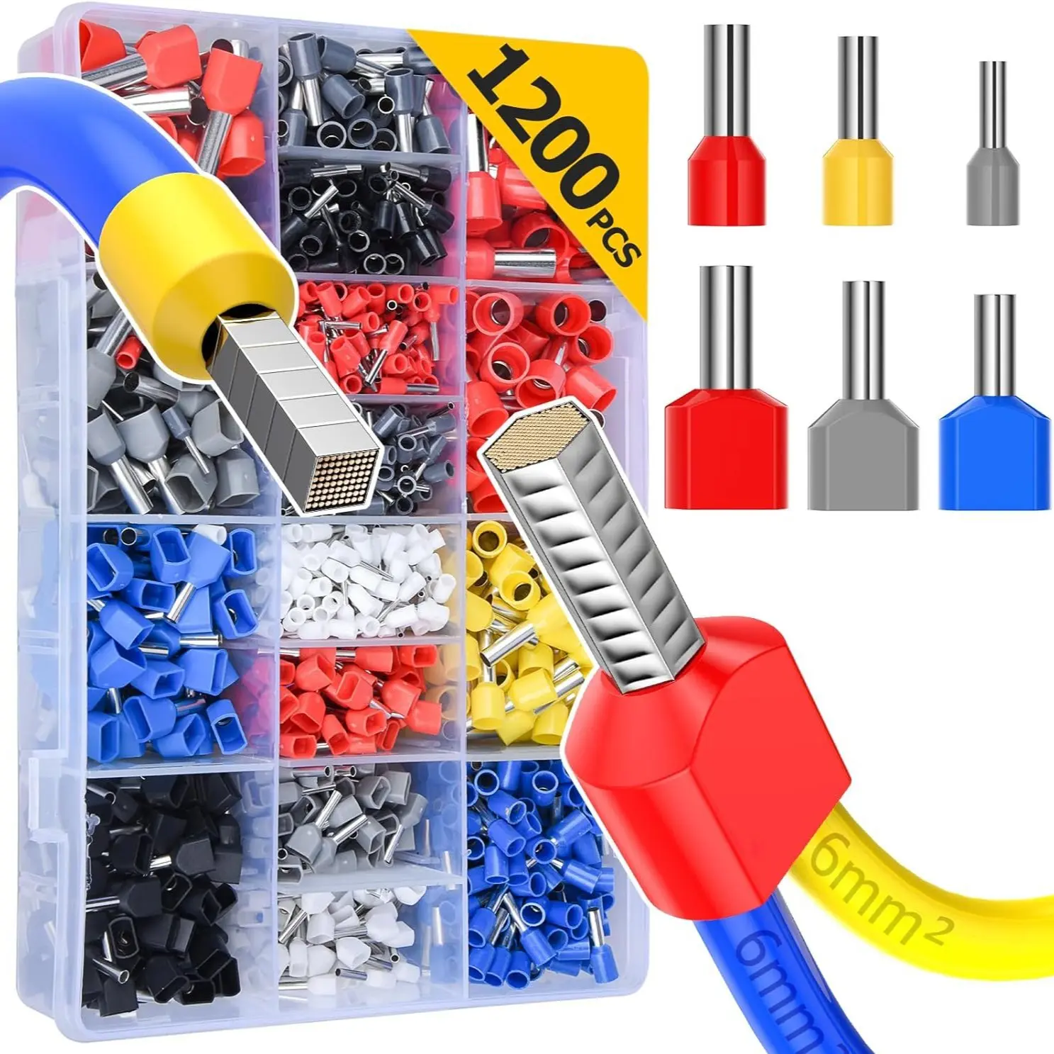 1200PCS Wire Ferrules Kit Insulated Electrical Crimp Connectors Assorted Wire End Terminals with Storage Box for DIY Electrical Wiring