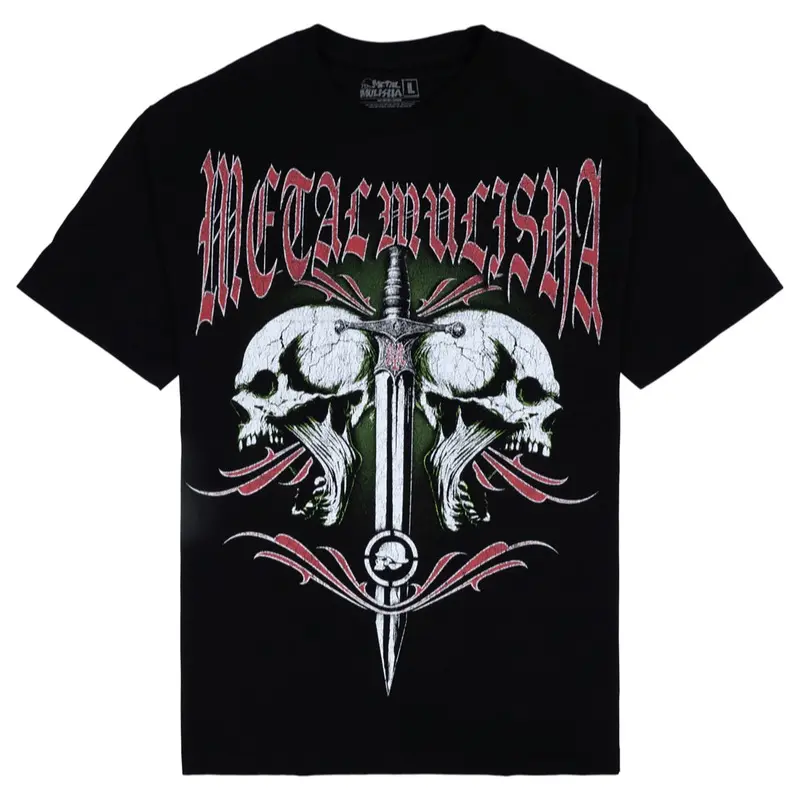 Metal Mulisha Men's Medieval Skull Sword Graphic T-Shirt Black Gothic Heavy Metal Tee Vintage Punk Rock Streetwear Short Sleeve Graphic Shirt