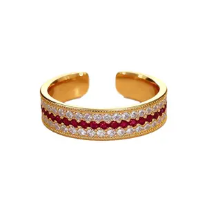 Vintage Red Garnet Paved Ring for Women — Light Luxury, Premium Feel, Delicate Open Band