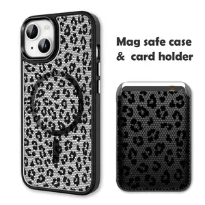 Black Leopard Print Silk White Clear MagSafe Compatible Phone Case & Card Holder Wallet Magnetic Shockproof Cover for iPhone 17 /16 Pro Max Cases for Samsung S25 Black