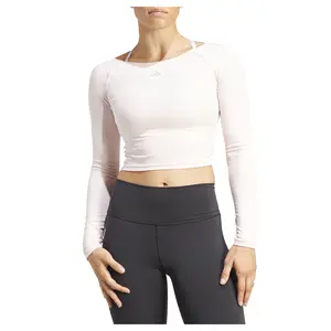 adidas Womens Yoga Crew Neck Long Sleeve Training Casual Tops Casual - Pink