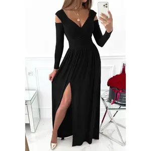 Slit Surplice Maxi Dress – Long Sleeve Elegance