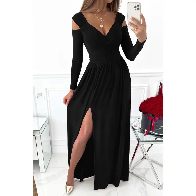 long sleeve black sequin wrap dress Black Long Sleeve Sequin Wrap Dress – Luz De Ibiza