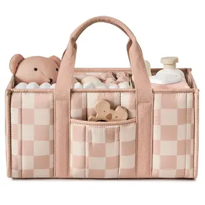 Diary Checkered Diaper Caddy Organizer, Stylish Nursery Storage Basket, Perfect Gift for Baby Shower, Essential for Newborns, Registry Must-Have, Diaper Handbag Tote, Travel Diaper Tote
