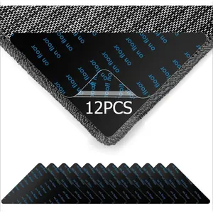 12 Pcs Double Sided Rug Tape - Non Slip Rug Gripper - Reusable Washable for Hardwood Floors & Tiles