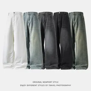Men's Casual Wide-Leg Solid Color Jeans​ Featuring a loose fit, mid-rise waist, and regular length, these jeans are designed with a zipper closure. Suitable for year-round wear, they offer casual comfort for daily occasions.