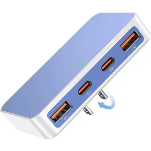 Flat USB Wall Charger 4 Ports Slim 35W USB-C/A Flodable Plug   Block for  8/9/10/11/12/13/14/15 Multiport Power  Adapter for ipad and Galaxy Series S8-10 Blue