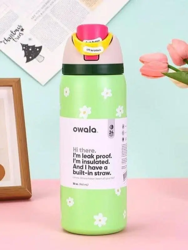 Owala FreeSip 32oz – Cute Daisy Green Edition Leak-Proof 32oz Capacity Stylish & Functional Water Bottle for Daily Use