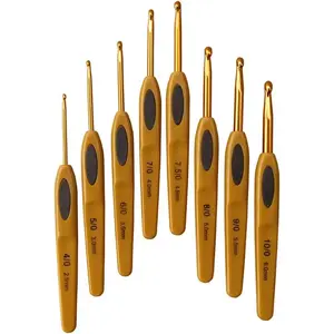 8PCS Brown Ergonomic Handle Color Crochet Hook 2.5-6mm,Knitting Needle for DIY Yarn, Scarf, Sweater, Hat, Baby Sock Weave Etc
