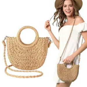 Summer Beach bag Women's Straw Crossbody Bag Mini Travel Shoulder Bag Handmade Straw Tote Bag Womens Handbag