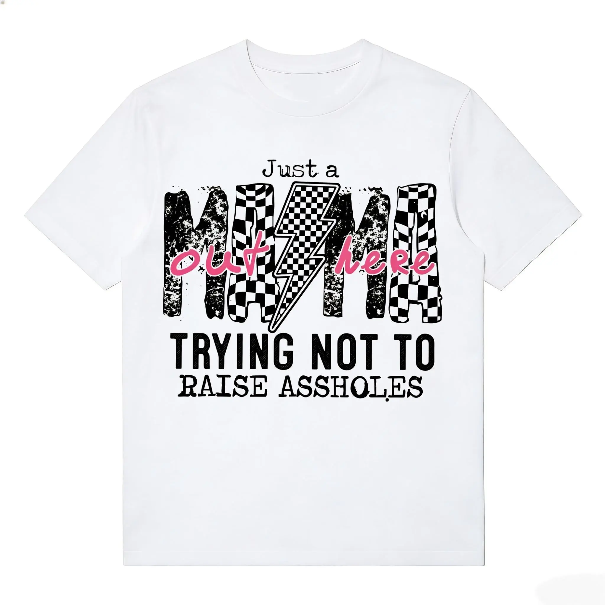 Just a Mama Doing My Best Checkerboard Lightning Bolt Women's Tee t-shirt