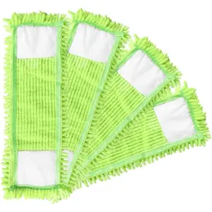 4Pcs Soft Flat Mop Refill Pads, High Absorption Cloth for Multi-Surface Floor Cleaning, 15.35-inch Board Compatible, Green