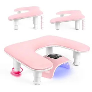 Manicure Arm Rest for Nails Tech: U-shaped Adjustable Nail Armrest - Pink PU Leather Hand Stand Rest for Manicurists
