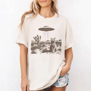 Comfort Colors UFO Cat Shirt, Alien Cat Graphic Tee, Funny Cat Shirt, Gift for Cat Lovers