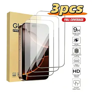 3-Pack iPhone 15 Series Tempered Glass Film, 9h HD Anti-Shock Anti-Explosion, Full Screen Coverage, Fingerprint Resistant, Blue Light Blocking