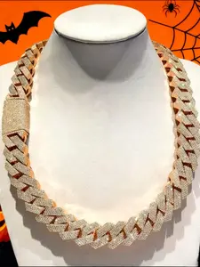 Men's 22ct 20mm x 30" Cuban Chain Necklace, Fashion Necklace - 22ct Large Statement Style, D-Color Round-Cut Moissanite Pendant, Heavy-Duty Interlocking Chain Design, Luxury Hip Hop Jewelry Gift, Real Moissanite Chain (Halloween, Christmas)