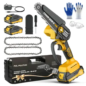 PULITUO 6 Inch Electric Chainsaw Cordless, Small Battery Powered Chainsaw, Lightweight Handheld Chain Saw, for Tree Branches, Wood Cutting, Pruning