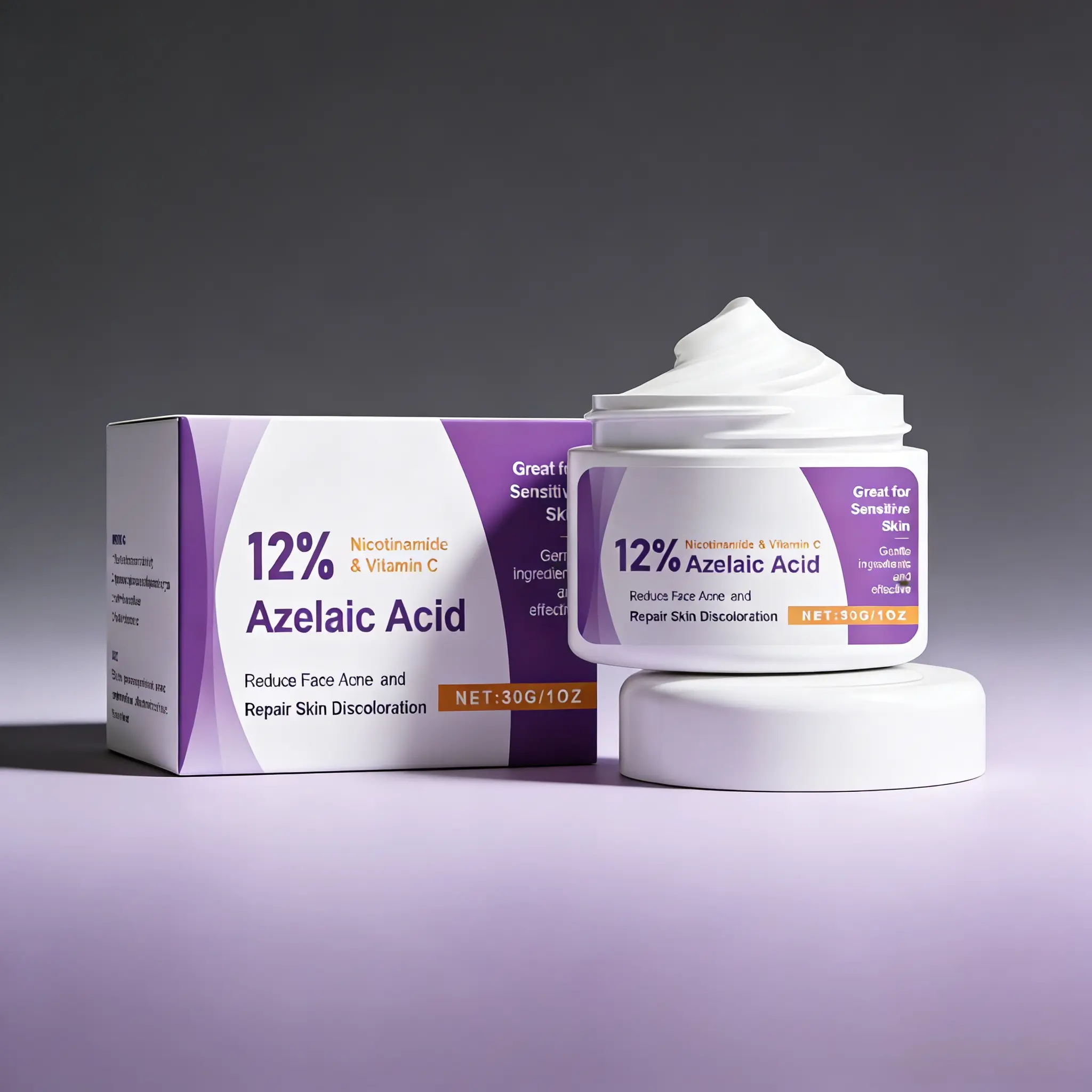 TrueRelief 12% Active Azelaic Acid Facial Serum - Alcohol-Free, Lightweight Cream Texture, 30g, 36-Month Shelf Life, Moisturizing with Hyaluronic Acid & Niacinamide, Daily Use for Sensitive & All Skin Types, Boosts Radiance, Reduces Redness, Fades Acne,su