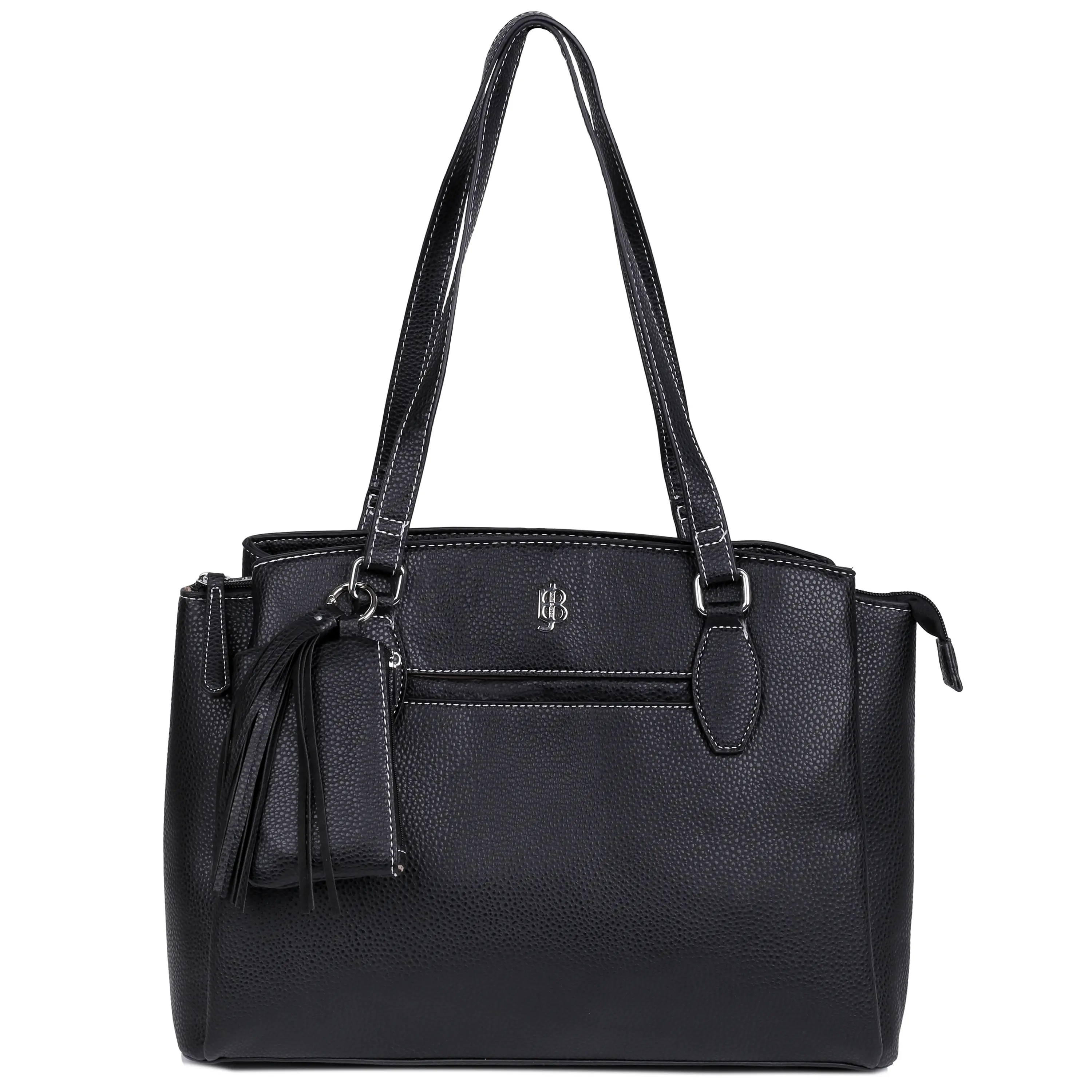 Julia Buxton Triple Compartment Satchel Tote Bag – Pebble Vegan Leather Handbag with Tassel, Multiple Pockets & Detachable Coin Purse, Elegant Work & Everyday Shoulder Bag