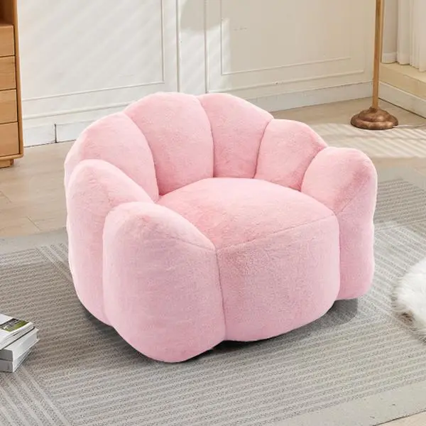 Lotus Shape Bean Bag Chair, Compressible Casual Beanbag with Pull Ring, Zero Assembly Required Easy-Move Leisure Sofa for Living Room, Bedroom & Leisure Spaces, Pink