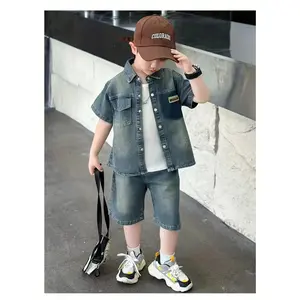 Boys' Summer Pocket Patch Denim Set 2026 New Fashion Two-Piece Outfit Teenagers, Stylish Wear Teenagers and Preschool Children, Perfect Outdoor Wear
