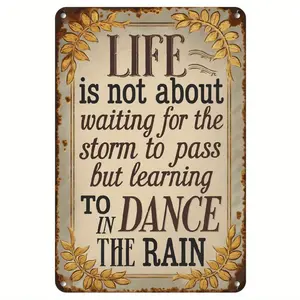 ,DistressedAluminumWallPanel8x1220cm11.81inch-aQuoteonaWallwithaQuoteThatSaysLifeIsNotWaitingfortheDancingtoDance-