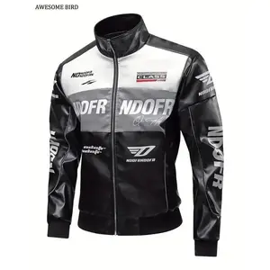 Men's PU Leather Bicycle Jacket | Green and Black | PU Leather | Zipper closure, stand up collar, graphic print | Casual streetwear | Casual | Modern casual