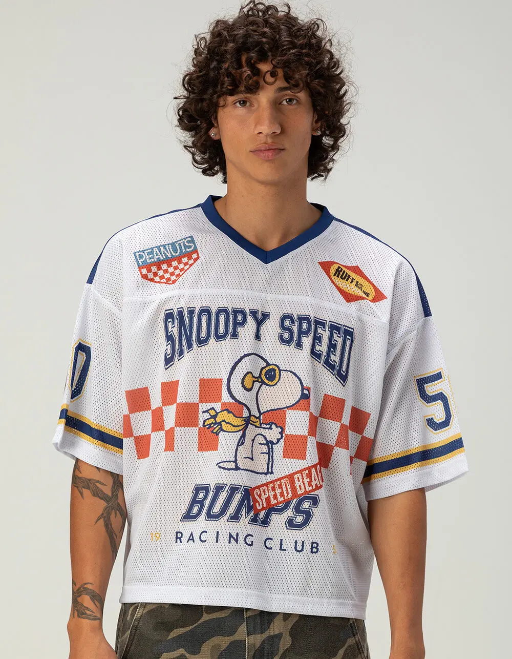 RSQ x Peanuts Mens Baggy Crop Mesh Racing Jersey