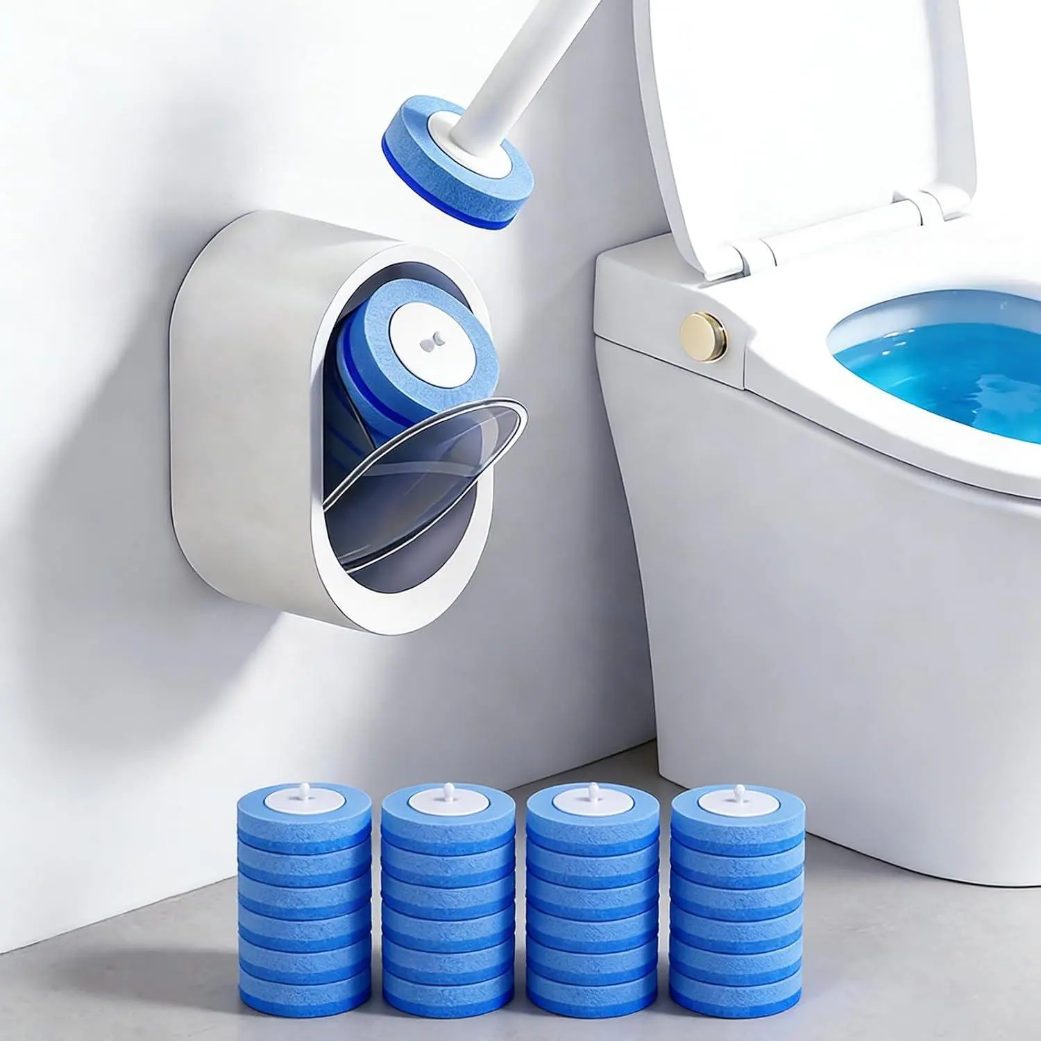 Disposable Toilet Brush and Holder Set with 16 Refills for Bathroom | Disposable Toilet Cleaning System,Toilet Wand Kit,Wall-Mounted or Floor-Standing Holder Toilet Cleaning Stick Touch Free SOPAMI