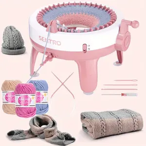 Sentro 40-Needle Manual Yarn Knitting Machine 840A for Scarves & Hats Pink Plastic DIY Handicraft Tool with English Instructions No Electricity Needed Includes Yarn & Accessories for Creative Crafting