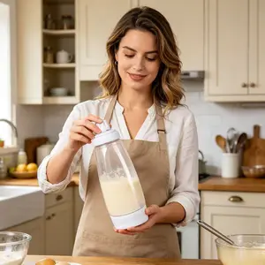 Hand Crank Batter Mixing Bottle with Scale, Pancake Batter Dispenser, Cream Mixing Pitcher Portable Measuring Blending Container