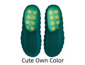 Dark Teal Perforated Slip-On Water Slides Yellow Massage Dot Insole Quick Dry Shower & Beach Slippers