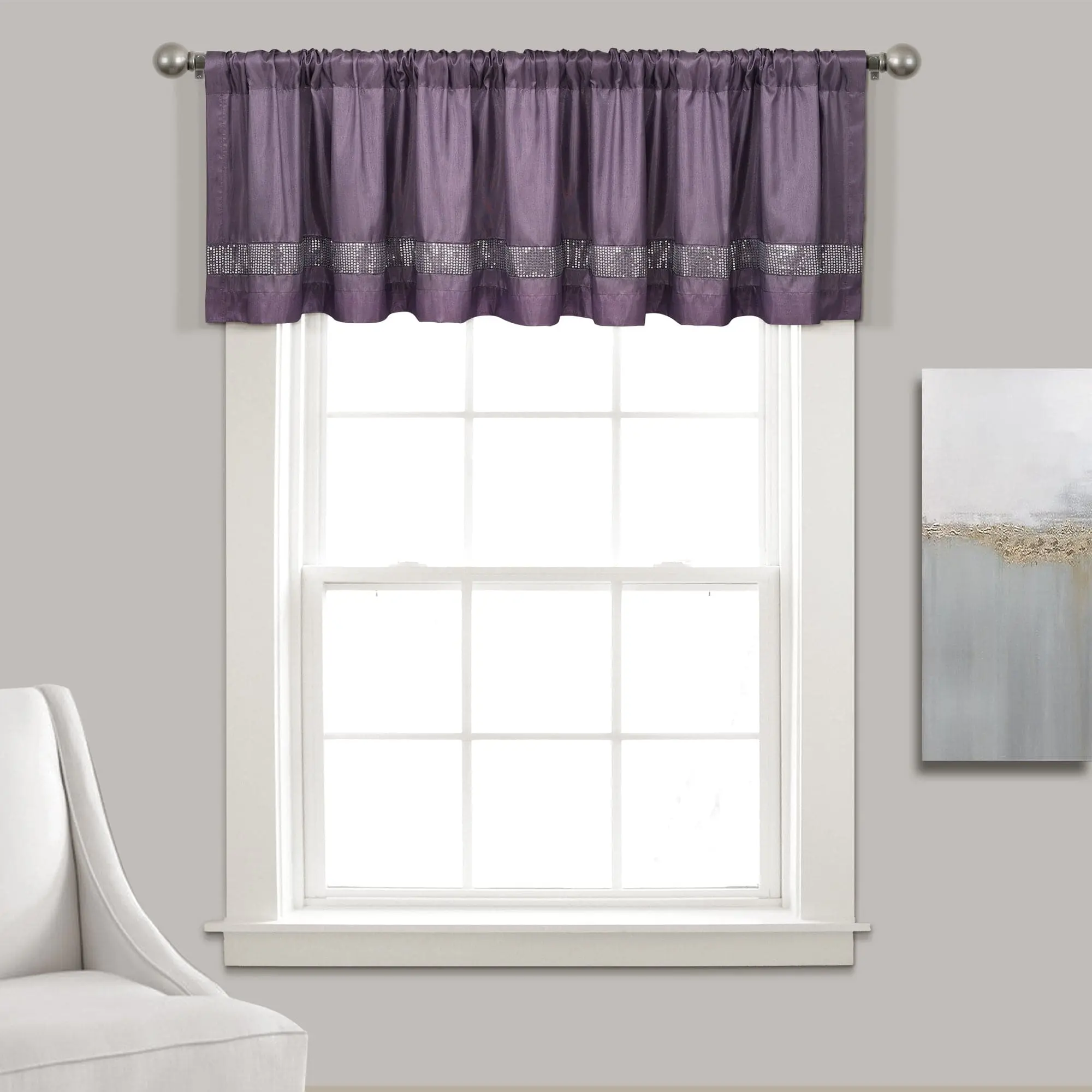 Lush Decor Night Sky Valance Single 84x18 Heavy Curtain with Shimmering Silver Sequins & Faux Silk for Home Decoration Easy Install 3" Rod Pocket, Bedroom Decor, Home Decor Items