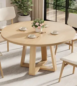 Garvee Round Dining Table for 4-6 People, 47" Modern Kitchen Dinner Table with Wooden Cross Pedestal Base for Living Room(Table Only)