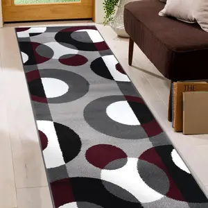 Rugshop Modern Circles Carpet Easy Maintenance for Home Office,Living Room,Bedroom,Kitchen Soft Runner Rug 2' X 7'2" Burgundy Rugshop