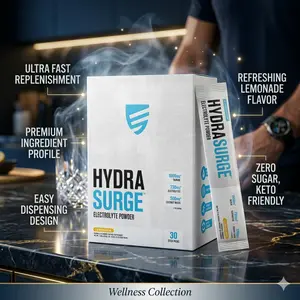 Hydrasurge Electrolytes Powder Packets - Sugar Free & Naturally Sweetened Hydration Packets - Keto & Vegan Friendly, Easily Dissolves - 30 Stick Packs, Lemonade