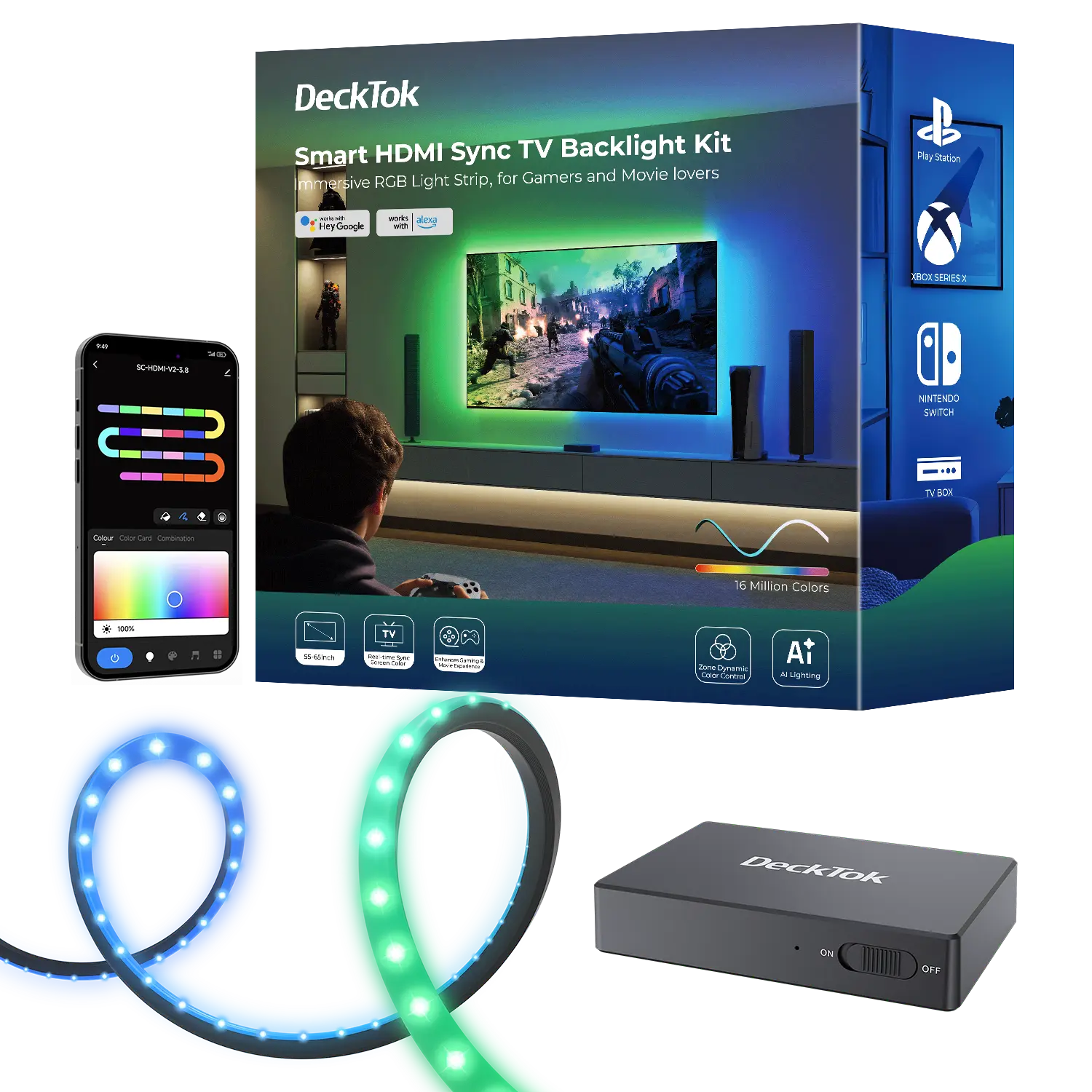 HDMI Sync TV Backlight – Smart RGB 3-Sided Lighting, Immersive Ambient Lights for Gaming & Movies