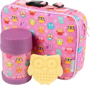 Bentology Kids Lunch Tote Set - Owl - w Reusable Hard Ice Pack & Double-Insulated Food Jar for Drinks or Soups - Hot or Cold Food for Hours - Perfect Lunch Box Kit for Boys & Girls