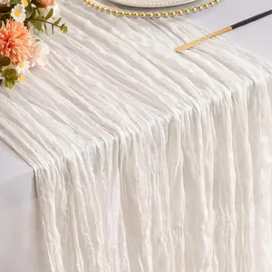 White Cheesecloth Table Runner Gauze 35x120 Inches 10FT Boho Rustic Farmhouse for Thanksgiving Fall Wedding Bridal Shower Baby Shower Home Holiday Decorations